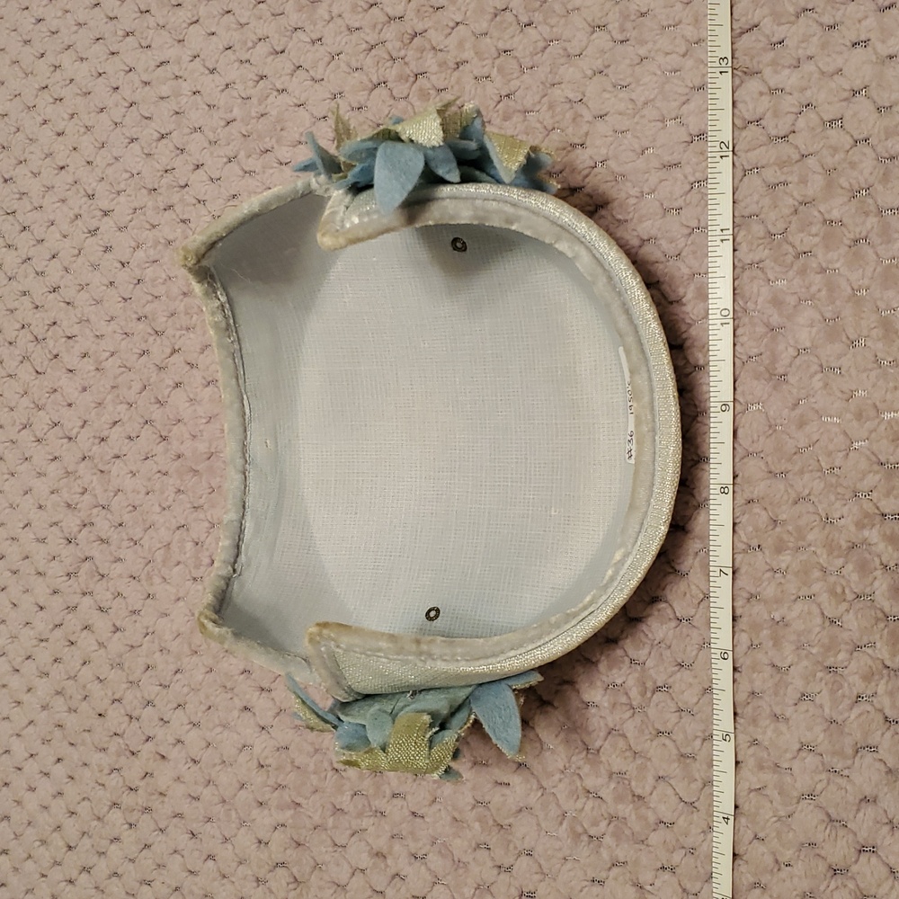1950s Lucy Pale Dusty Baby Blue Rhinestone Flower Retro Vintage Cockta Hat Pinup - Picture 10 of 11